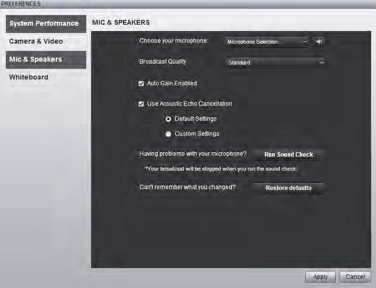 Audio settings Choose your microphone