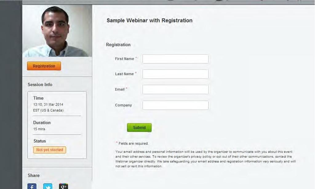 Registration Page Easily register for a webinar through the simple, user intuitive interface