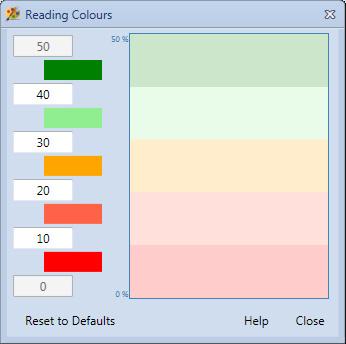 Section 5. Settings and Configuration The window contains six edit boxes and five color buttons. Each color button is positioned between two edit boxes.