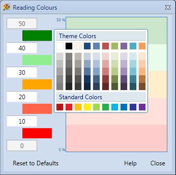 Section 5. Settings and Configuration To change the colors displayed, click the desired color button to open a selection dialog box. Click one of the colors in the selection dialog box.