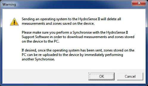 been synchronized with the PC software before continuing. Press Cancel to return to the Operating System Updater and cancel the send operation.