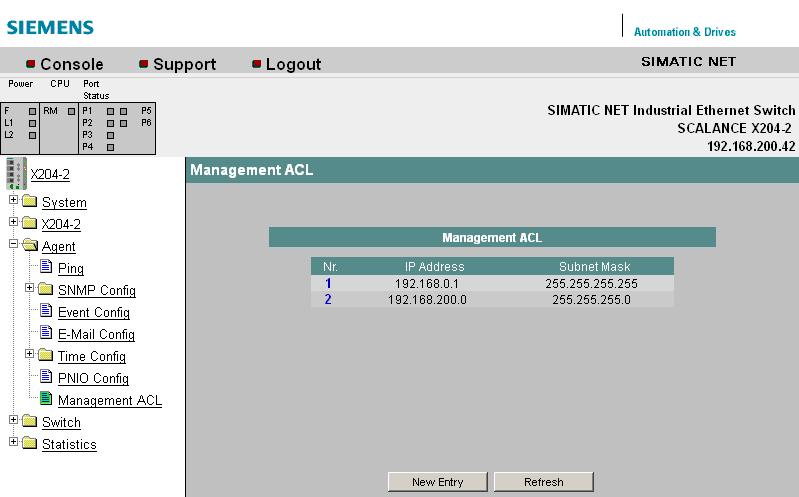 5.3 The Agent menu 5.3.15 Management ACL Management ACL On this page you can define rules for access to the management of your IE switch.