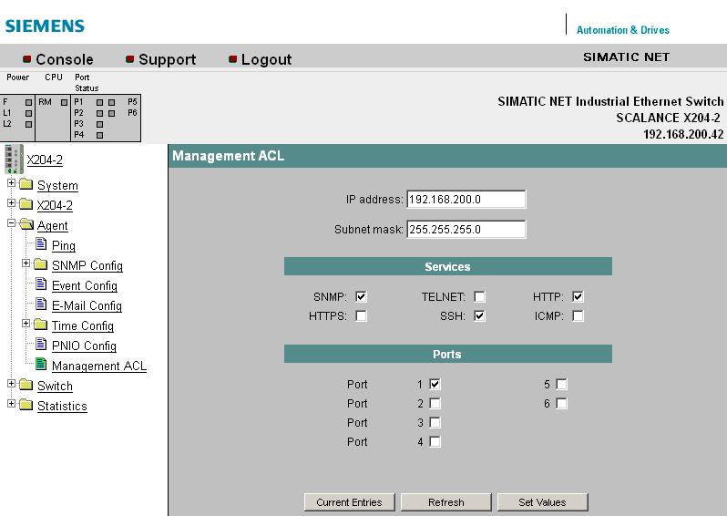 5.3 The Agent menu Subnet Mask Shows the subnet mask to which the access rule applies. Management ACL New Entry Click the "New Entry" button on the "Management ACL" page. The page shown below appears.