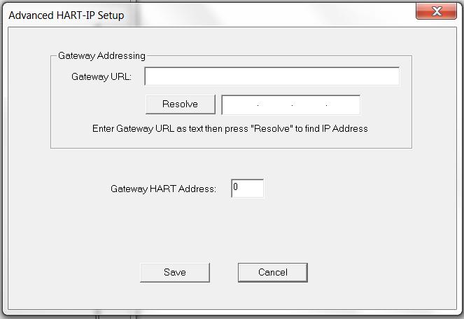 4 Enter the IP Address of the WirelessHART Gateway in the IP Address Field. Also enter the Port assigned to HART-IP in the Gateway. It is typically 5094.