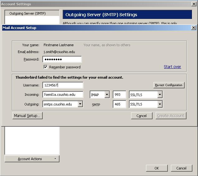 In the box Username, enter your 7 digit CSU ID number. In the box Incoming, enter the server found on CampusNET in the mail tab. Select IMAP as the server type.