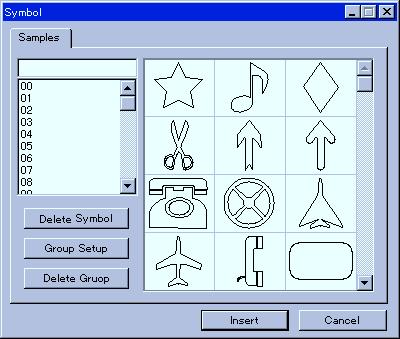 4 Commands [Shape] - [Symbols] command This adds a symbol to the file being edited. Running this command opens the [Symbol] dialog box.