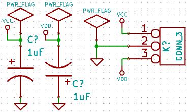 Likewise, insert a wire from the VDD symbol to pin 4. The no-connect symbol informs the rules checker that the corresponding pins will intentionally left unconnected.