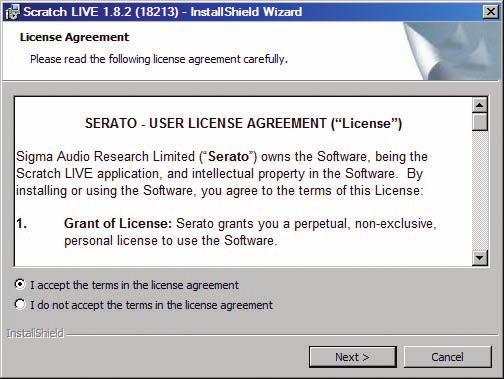 You will see the following screen: Follow the on-screen instructions. Once the installation is complete, Scratch Live will appear in your applications list.