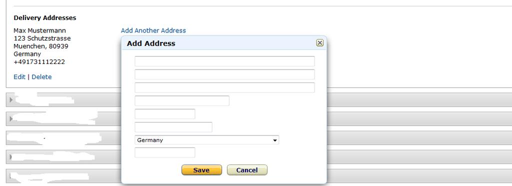 Add other delivery addresses to the test account