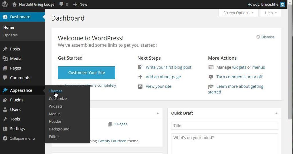 16. Install the WordPress parent these. Select Themes from the Site Name drop-down list or Appearance Themes from the side-bar menu depending on your current view.