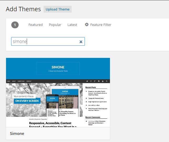 WordPress filters the displayed themes with each character you type, by the time you