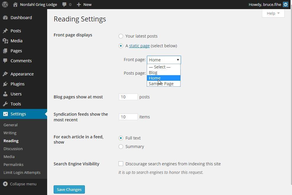 40. Select Settings Reading from the Sidebar menu, the Readings Settings screen is displayed. 41.