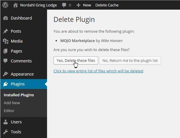 10. Check the Mojo Marketplace and jetpack by WordPress.com plugins, select Deactivate from the Bulk Actions pull down menu, then click the Apply Button.