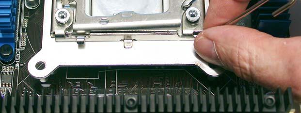 Note that the ILM load lever is open and is positioned over pin 1 of the CPU