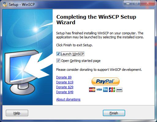 Tick both boxes Launch WinSCP and Open Getting started page if
