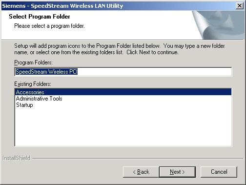 The following screen will add program icons to the Program Folder.