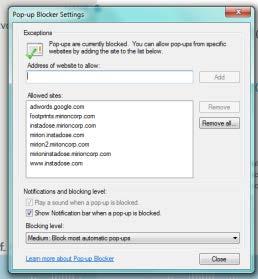 Pop up blockers You must allow pops-ups on your system from