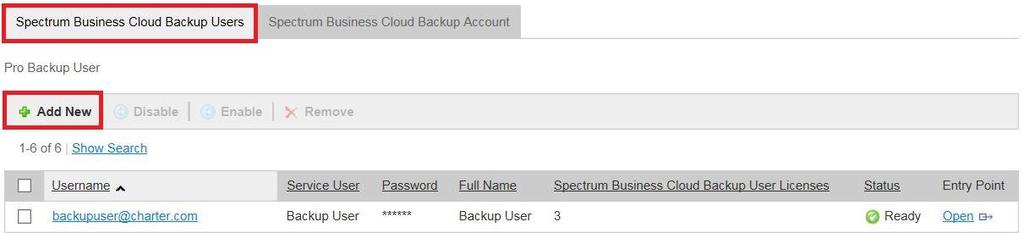 Set Up Service User Accounts Create Service User(s) Each individual using Spectrum Business Cloud Backup in your organization must have a Service User account created.