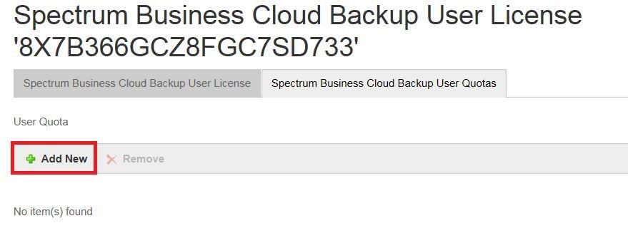 Choose the Spectrum Business Cloud Backup Users tab. 3. Select the username to which you want to assign storage quota. 4. Under Options, select Manage. 5.