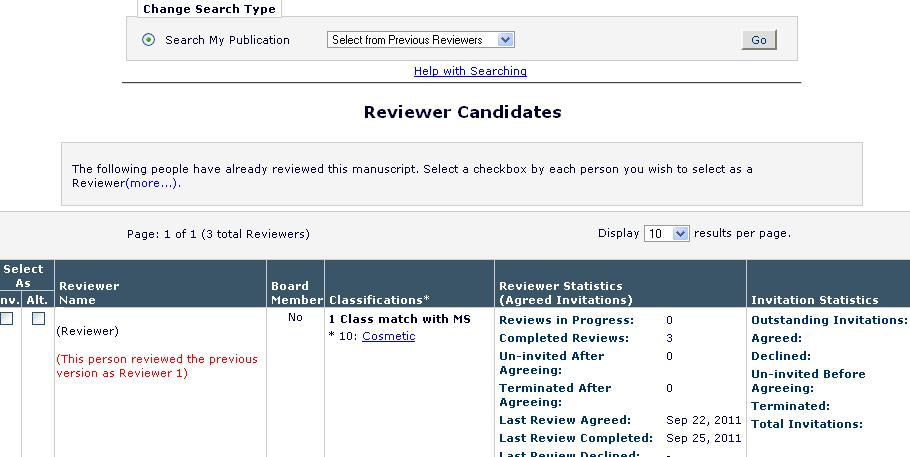 Step 5: Search from Previous Reviewers: Step 5: Selecting reviewers: Scroll down through your reviewer candidates.