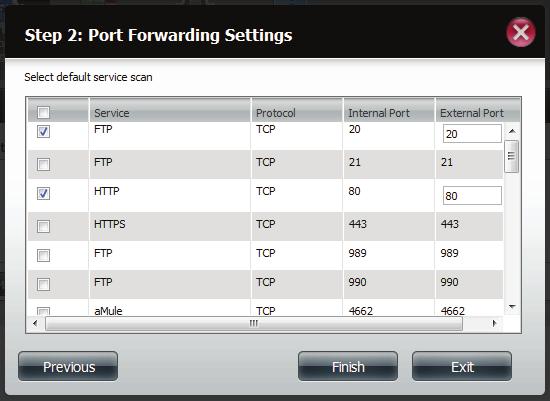 In Step 1, select the Port Forwarding Rule Click the radio button, Select default service scan Network Management - Port Forwarding or click the radio button, Custom a Port Forwarding service.