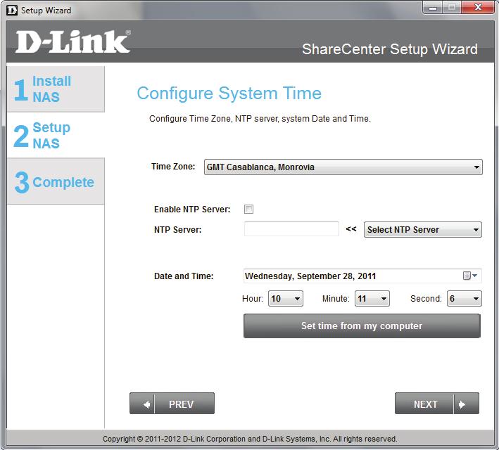 ShareCenter Setup Wizard - Configuring Time Zone Settings Configure the Time Zone settings, enable your