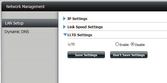 Link Speed and LLTD Settings Speed: Displays the current Ethernet bit rate in Megabits per second.