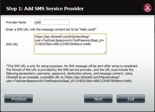 Enter your SMS provider details and then click