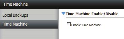Local Backups - Time Machine This section allows the user to configure the device so that it becomes a backup destination in the Mac OS X Time Machine.