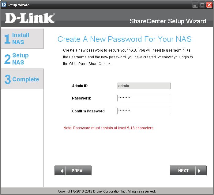 Section 3 - Installation Admin password Step 9 - Enter the administrator password. If this is the first time you are doing the installation on this NAS, leave the password blank.