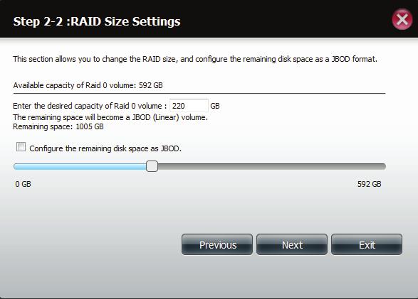 Select how much disk space you want to allocate to the RAID volume using the slider.