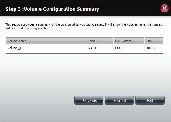 Here is a summary of the volume configuration.