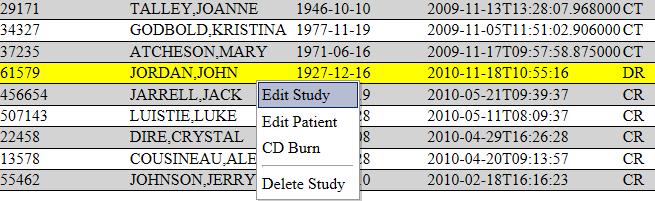 10 3.4 Edit a Study/Edit a Patient Using the Right Click>> Dropdown functionality, a user