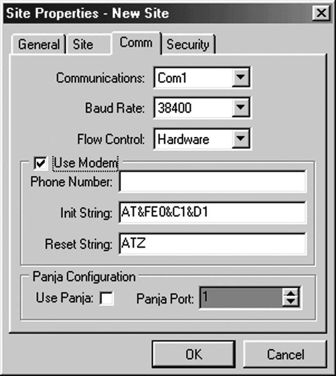 22 G-WARE SOFTWARE NEW SITE CREATION 4. Select which COM port, baud rate, and flow control you wish to use (Gentner recommends that you leave Flow Control set to Hardware).