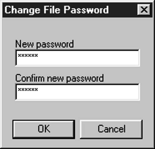 Site Properties New Site/Comm Tab Window When entering and confirming a password in the Change File Password window, it is represented with asterisks to maintain security. 5.