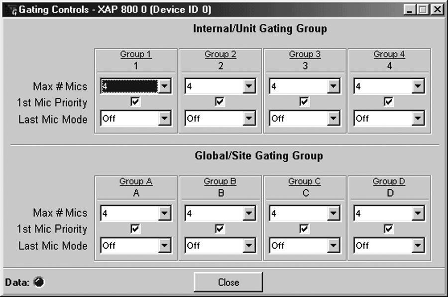G-WARE SOFTWARE GATING PARAMETERS 45 Max # of Mics sets the maximum number of microphones that can be gated On at any one time. This range can be set from one to eight microphones or Off.