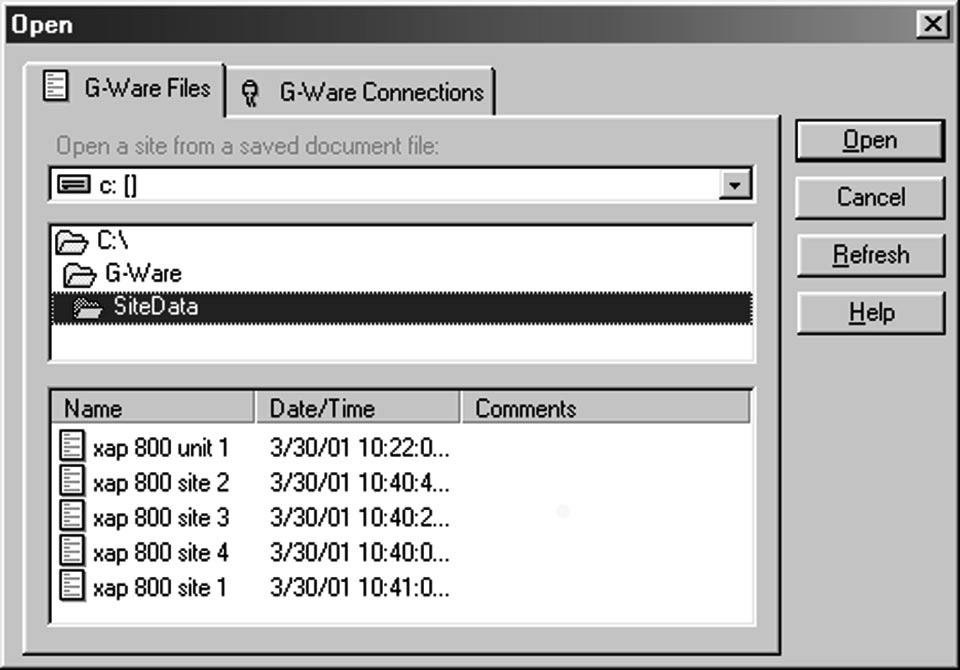 ADVANCED OPERATION DOCUMENT COMPARE UTILITY 69 3. In the Open window, select files to compare through the G-Ware Files tab or select connected units or sites through the G-Ware Connections tab. 4.