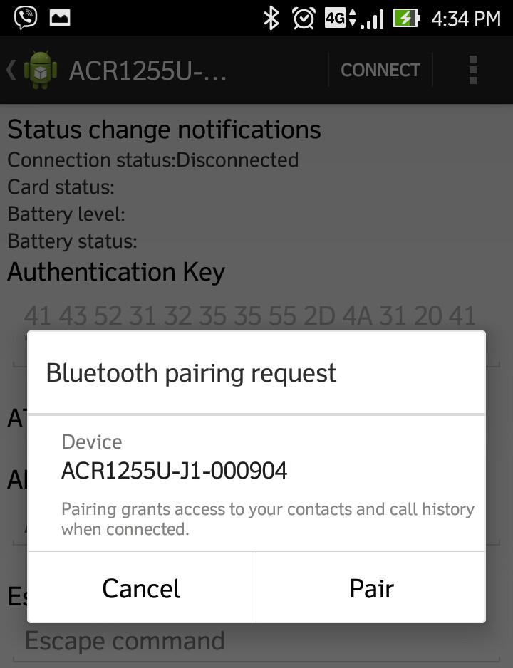 5. A Bluetooth pairing request will