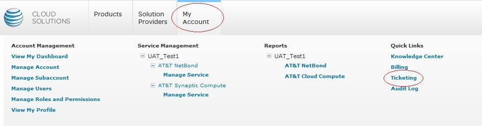 Figure 7-3: Submitting a Service Ticket 2. Select the appropriate subaccount and click New Ticket (figure 7-4). Figure 7-4: Submitting a Service Ticket - Step Two 3.