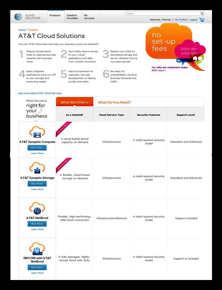 Figure 4-1: AT&T Cloud Solutions Portal Product Options 4.