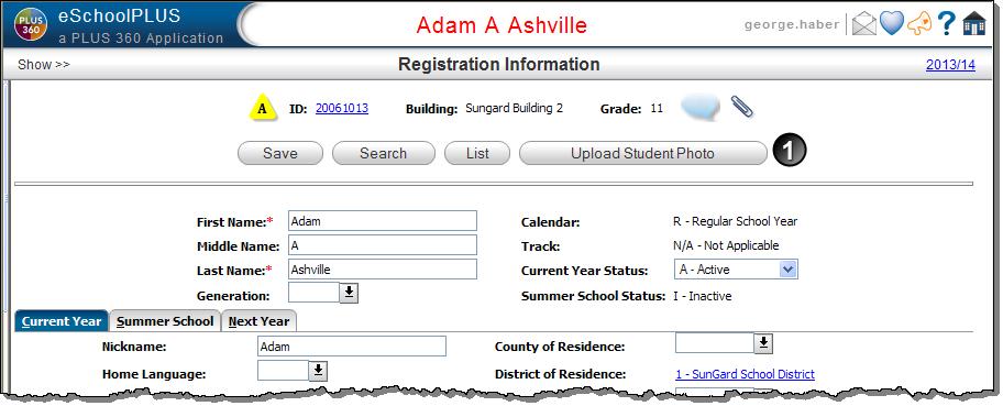 Clicking the Registration Information page's Upload Student Photo button displays the Upload Student Photo window for uploading a student's photo.