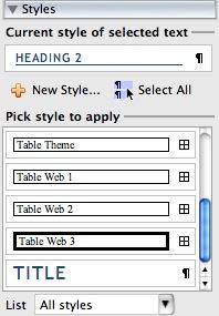 Figure 1: Styles (Formatting Palette) in Microsoft Word 2004 (Left) and 2008 (Right) CHANGING THE LOOK OF INDIVIDUAL STYLE ELEMENTS Word has a number of default settings for Styles, which can be
