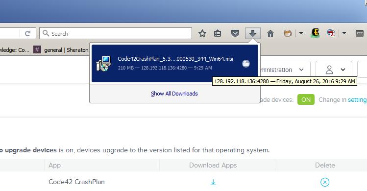 Using Crashplan 4 7. Once the download is finished, open the downloads tab on your browser. (For Firefox users, this is the down arrow in the top right.