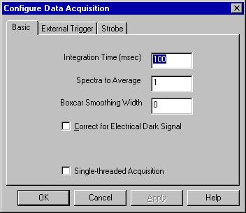 Installing and Using the ADC2000-PCI Configuring Data Acquisition Select Spectrum > Configure Data Acquisition from the OOIBase32 menu bar to open the Configure Data Acquisition screen.