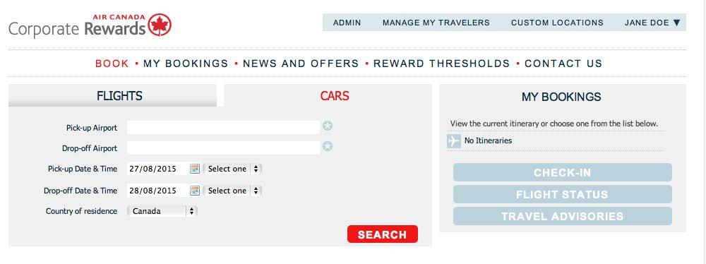 RESERVING A CAR You can make car bookings by selecting the Cars tab from the homepage.