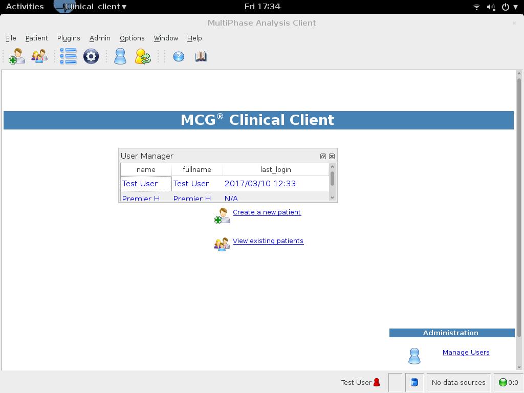 1.1. CREATE USERS The Clinical Client will then display a window showing the