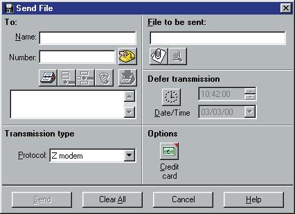 SENDING A DATA FILE AUTOMATICALLY 1. From the main window, click to display the Send File window. 2. Enter the Recipient(s) contact information or extract it from the Phonebook by clicking. 3.