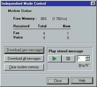 The following message notifies you if documents (faxes and voice messages) have been received while in Independent Mode: The Independent Mode Control window allows you to access the documents (faxes