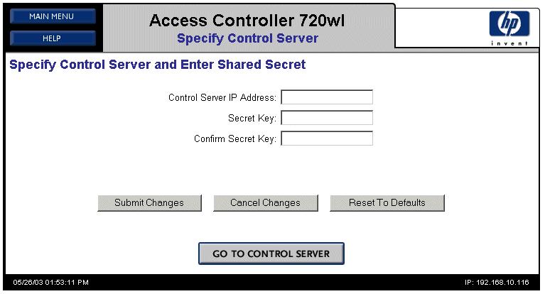 Access Controller 720wl Network Installation. Figure 4-8. Specify Control Server and Enter Shared Secret Step 11.