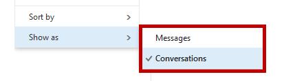 Message Display Options The Outlook Web App also allows you to view messages as conversations rather than viewing each individual message separately, if desired.
